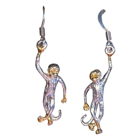 Sterling Silver 925 Monkey Earrings Gold Over Sterling For Women - Picture 1 of 7